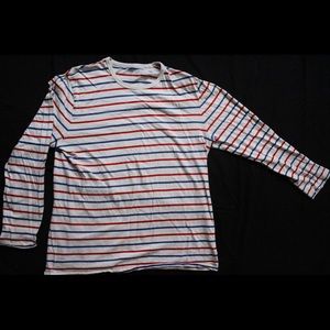 Long sleeve red and blue striped shirt